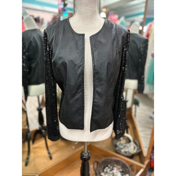 The Porter Collective Jackets & Blazers - The Porter Collective Leather Jacket with Sequin Sleeves in L